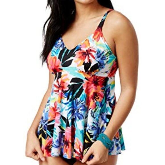 SWIM SOLUTIONS - Underwire Single Tier Floral Swim Tankini Top - Picture 1 of 4